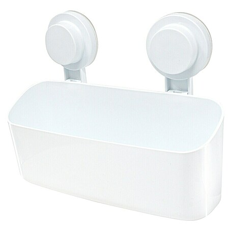 Cesta de baño con ventosas (9,2 x 24 x 17,9 cm, Plástico, Blanco)
