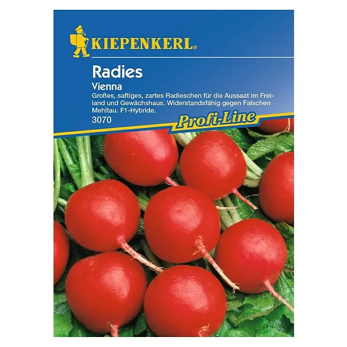 Kiepenkerl Profi-Line Gemüsesamen Radieschen - Raphanus sativus var. sativus, Saatzeit: März, Erntezeit: April - Samentüte für "Radies Vienna", eine widerstandsfähige und ertragreiche Radieschen-Sorte für den Anbau im Freien oder Gewächshaus.
