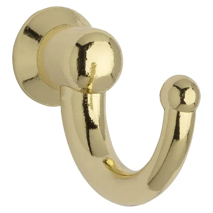 Siro Garderobenhaken - L x B x H: 30 x 12 x 22 mm, Gold, Stahl - Nahaufnahme eines goldenen Wandhakens mit glänzender Oberfläche, ideal für Badezimmer oder Flur.