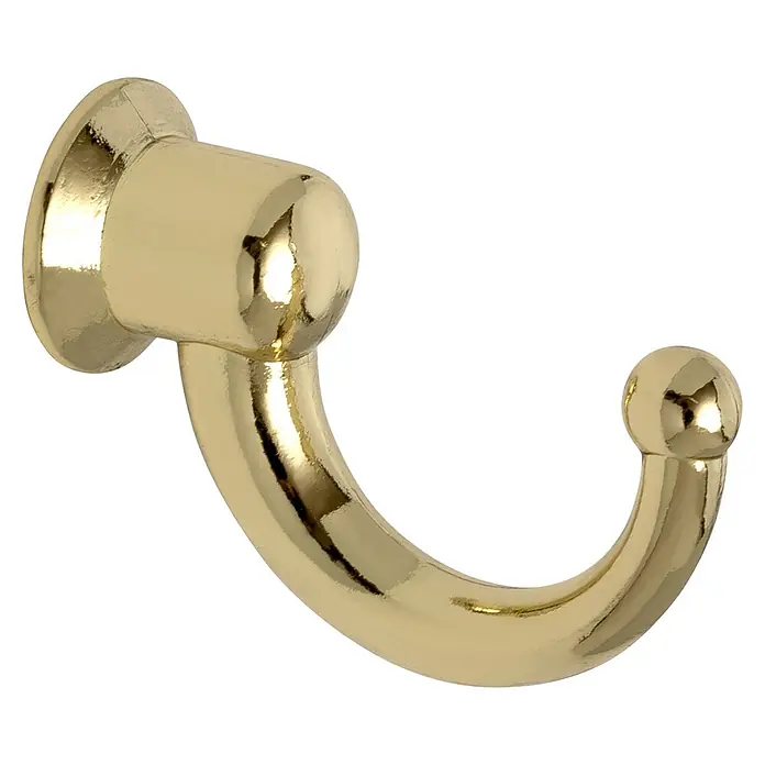 Siro Garderobenhaken - L x B x H: 30 x 12 x 22 mm, Gold, Stahl - Nahaufnahme eines einzelnen goldenen Wandhakens mit abgerundetem Design auf schwarzem Hintergrund.