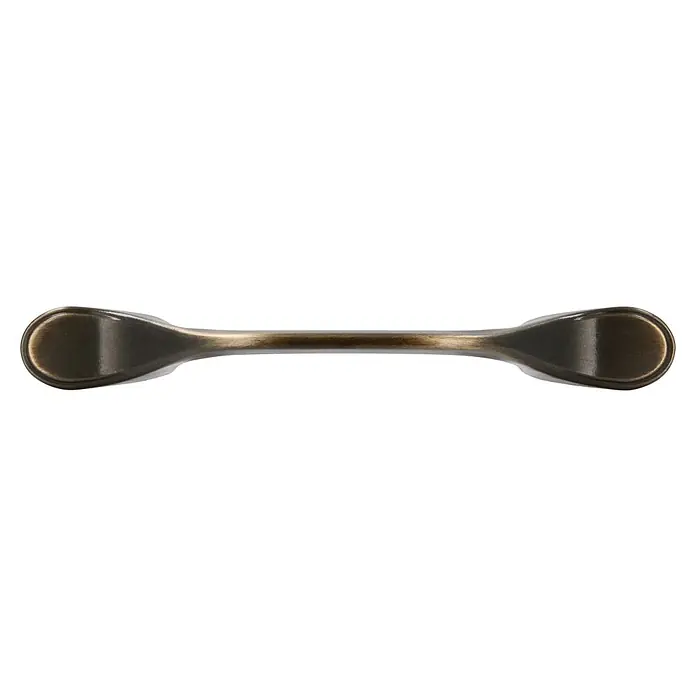 Siro Möbelgriff - Typ Möbelgriff: Bügel, L x B x H: 126 x 16 x 25 mm, Stahl, Braun - Detailaufnahme eines stilvollen, länglichen Möbelgriffs in Bronzeoptik mit abgerundeten Enden und schmaler Mitte.