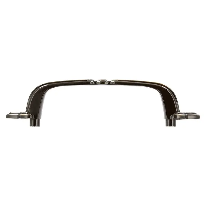 Siro Möbelgriff - Typ Möbelgriff: Bügel, L x B x H: 108 x 22 x 23 mm, Stahl, Braun - Eine Nahaufnahme eines glänzenden Chrom-Möbelgriffs. Elegant und modern, ideal für Schubladen und Schränke.