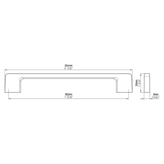 Siro Möbelgriff (Typ Möbelgriff: Bügel, L x B x H: 204 x 9 x 30 mm, Stahl, Edelstahl) | BAUHAUS