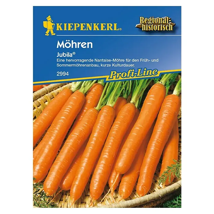 Kiepenkerl Profi-Line Gemüsesamen Möhren - Daucus carota ssp. sativus, Saatzeit: März, Erntezeit: Juli - Abbildung einer Packung Kiepenkerl Möhren JubilaⓇ Samen.