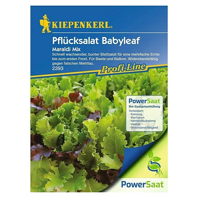 Kiepenkerl Profi-Line Salatsamen Pflücksalat Maraldi Mix PowerSaat - Lactuca sativa, Erntezeit: April, 0,6 g - KIEPENKERL® Saatgut-Päckchen für Pflücksalat Babyleaf Maraldi Mix mit PowerSaat Technologie.