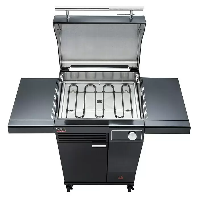 Char-Broil Elektrogrill Smart E - Grillfläche (B x T): 57 x 39 cm, 2,4 kW - Offener dunkelgrauer Elektrogrill mit Edelstahl-Innenraum, Heizspiralen und Seitenablagen.