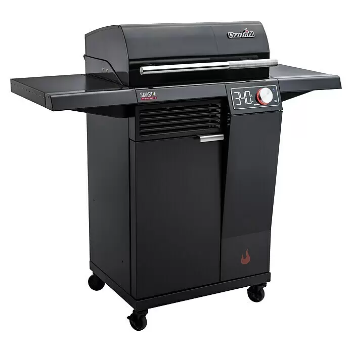 Char-Broil Elektrogrill Smart E - Grillfläche (B x T): 57 x 39 cm, 2,4 kW - Schwarzer Char-Broil SMART E TRU-INFRARED Elektrogrill mit Seitenablagen, digitaler Anzeige von 340°C und Rollen.