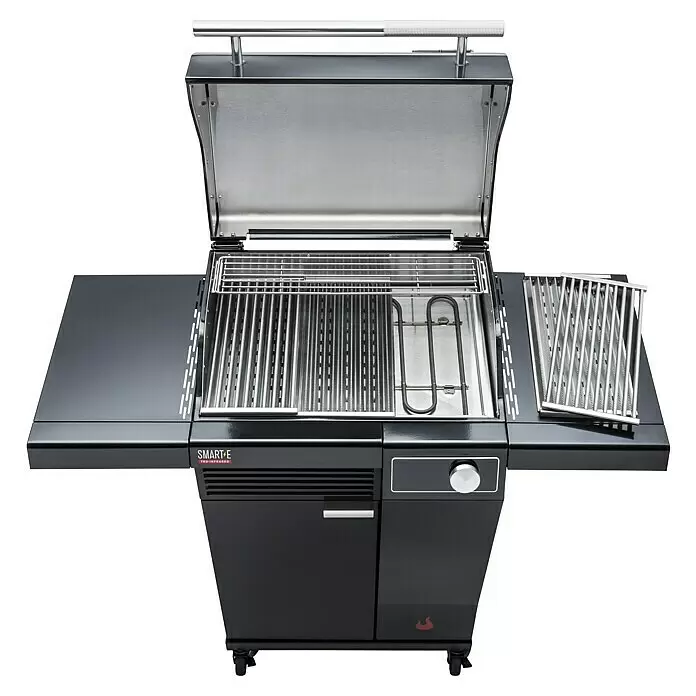 Char-Broil Elektrogrill Smart E - Grillfläche (B x T): 57 x 39 cm, 2,4 kW - Schwarzer Elektrogrill aus Edelstahl mit offener Haube, Grillrosten und Seitenablagen.