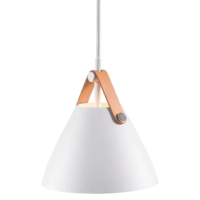 Nordlux Lámpara colgante redonda Strap 16 - 35 W, Ø x Al: 165 x 170 mm, Blanco, GU10 - Elegante lámpara colgante con pantalla blanca y correa de cuero decorativa. Ideal para interiores elegantes e iluminación acogedora.
