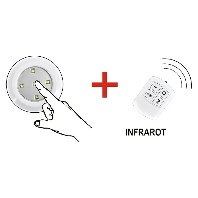 Voltomat Luz a pilas Smart-Push-Light - Blanco, 3 ud. - Luz LED bajo mueble con función táctil y control remoto. Ideal para iluminar armarios, estanterías o como luz nocturna. Fácil de usar.