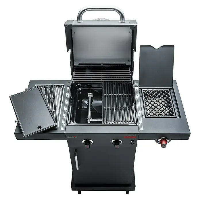 Char-Broil Gasgrill Professional Power Edition 2 - Grillfläche (B x T): 47,8 x 44,5 cm, 6,15 kW, Anzahl Brenner: 2 Stk. - Ein professioneller Gasgrill mit Grillrosten, Seitenbrenner und Ablageflächen, ideal für den Außenbereich.