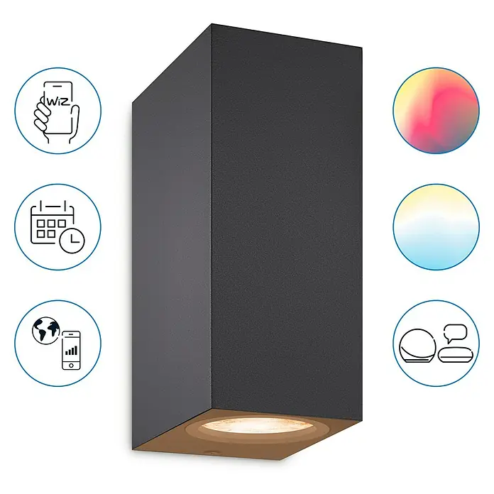 Philips Wiz LED-Außenwandleuchte Up & Down - 5 W, L x B x H: 9,2 x 6,8 x 15 cm, Schwarz, RGBW - Moderne schwarze WiZ-Wandleuchte mit intelligenter Steuerung und stimmungsvollem Licht, ideal für den Außenbereich.