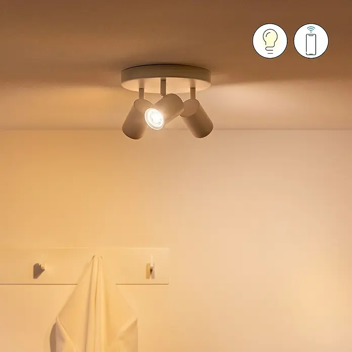 Philips Wiz LED-Deckenstrahler rund Imageo - 15 W, RGBW, Anzahl Leuchtmittel: 3 Stk., L x B x H: 21 x 21 x 12,3 cm, Weiß - Die moderne Deckenleuchte mit drei Strahlern sorgt für helles Licht. Dank der schwenkbaren Spots ist eine optimale Ausleuchtung garantiert.