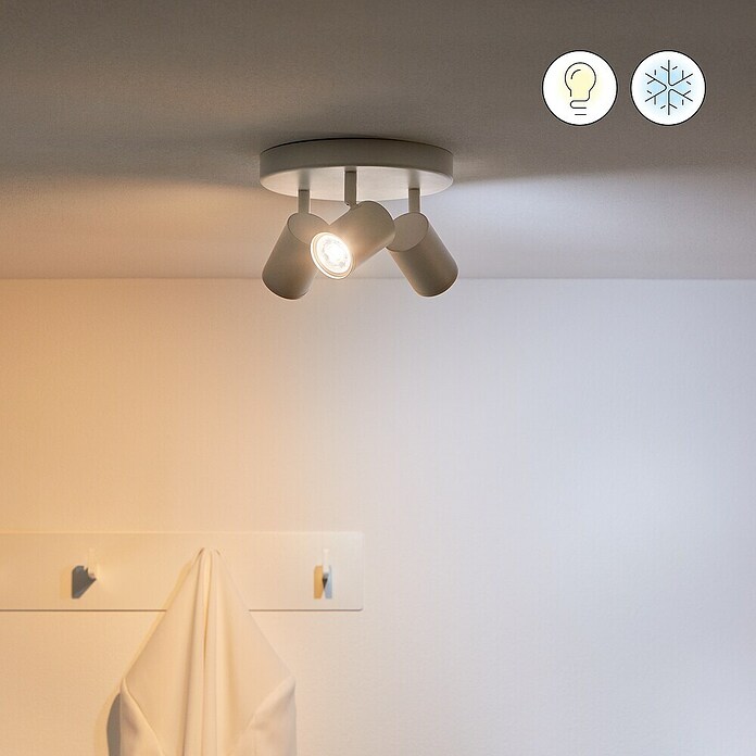 Philips Wiz Regleta LED redonda (15 W, RGBW, Número de bombillas: 3 ud., L x An x Al: 21 x 21 x 12,3 cm, Blanco) | BAUHAUS