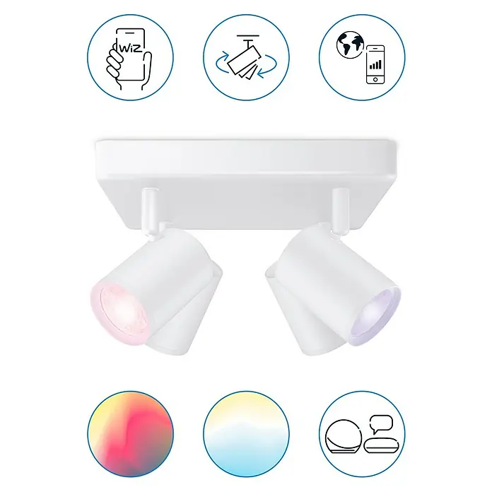 Philips Wiz LED-Deckenstrahler Imageo - 20 W, L x B x H: 22 x 22 x 12,3 cm, Weiß, RGBW - Ein WiZ-Deckenstrahler mit zwei individuell verstellbaren LED-Spots, die farbiges Licht erzeugen und per App steuerbar sind.