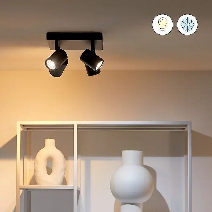Philips Wiz LED-Deckenstrahler Imageo - 20 W, L x B x H: 22 x 22 x 12,3 cm, Schwarz, RGBW - Deckenleuchte mit zwei Strahlern in Schwarz, ideal für gezielte Beleuchtung. Passt gut in moderne Innenräume und sorgt für warmes Licht.