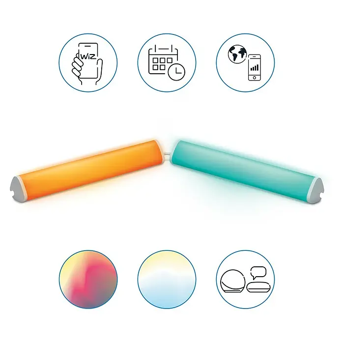 Philips Wiz LED-Balkenleuchte Light-Bar - 10,5 W, Länge: 5,9 cm, RGBW - Zwei WiZ Lichtleisten in Orange und Türkis, die smarte Beleuchtung für eine individuelle Atmosphäre bieten.