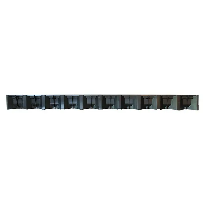 ACO Self Hexaline Kunststoffrinne - 100 x 12,9 x 8,1 cm, Schwarz, Material Rost: Stahl - Das Bild zeigt eine Reihe von schwarzen Kunststoff-Pflanzgefäßen, die nebeneinander angeordnet sind. Ideal für den Einsatz im Garten!