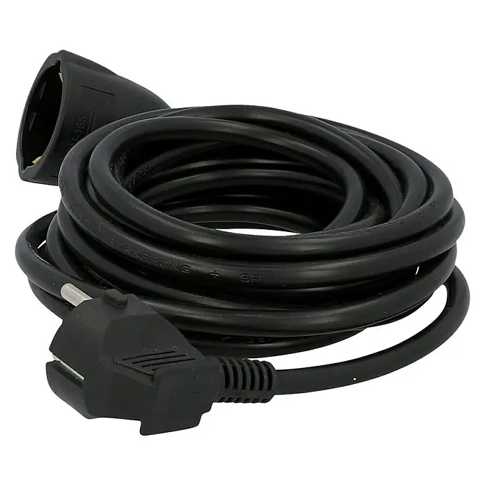 Voltomat Verlängerungskabel - 5 m, Schwarz, H05VV-F - Schwarzes Stromkabel mit Stecker und Kupplung. Für eine sichere Stromverbindung im Innenbereich.