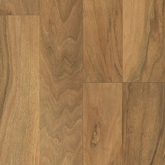 Parador Laminat Basic 200 - Nussbaum, Schiffsboden, 1.285 x 194 x 7 mm - Nahaufnahme von Holzdielen, die ein warmes, natürliches Muster und Textur zeigen, ideal für Bodenbeläge und Innendesign.