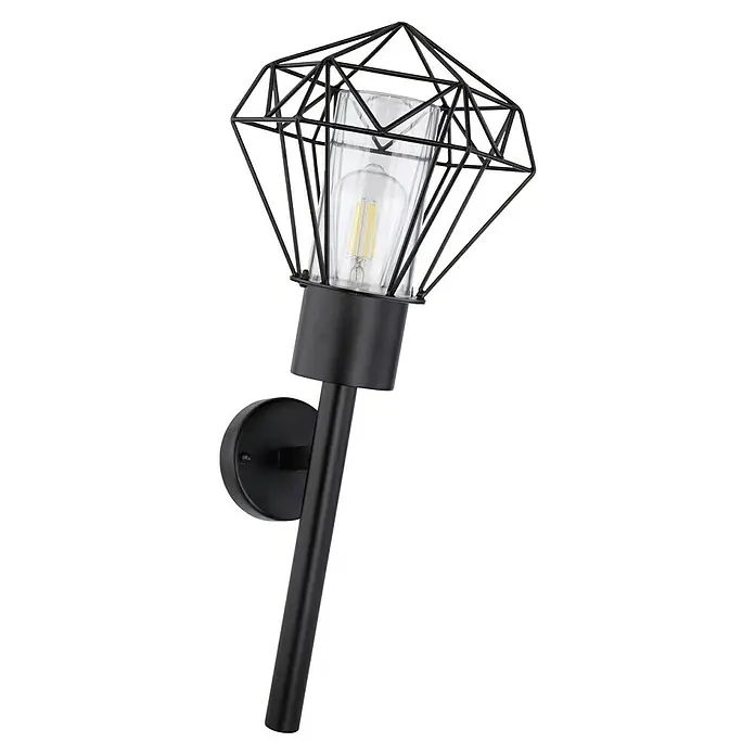 Globo Horace Außenwandleuchte - 15 W, L x B x H: 22,5 x 22,5 x 28,5 cm, Schwarz, IP44, Nicht Dimmbar - Schwarze Wandleuchte mit Edison-Glühbirne und geometrischem Lampenschirm, ideal für moderne Innenräume, die Stil und Helligkeit vereinen.