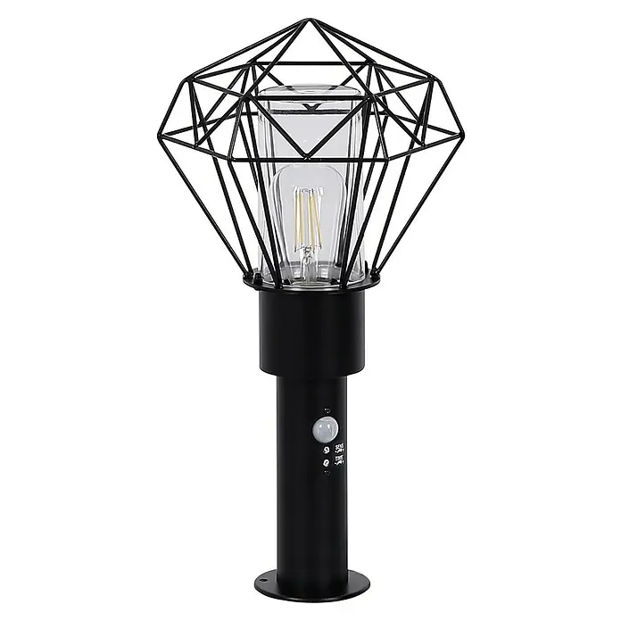 Globo Horace Außenstehleuchte - Netzbetrieben, 15 W, Farbe Gehäuse: Schwarz, 22,5 x 25,5 x 50 cm, Ohne Leuchtmittel - Schwarze Solarleuchte mit geometrischem Lampenschirm und Bewegungssensor. Ideal für Garten oder Terrasse.