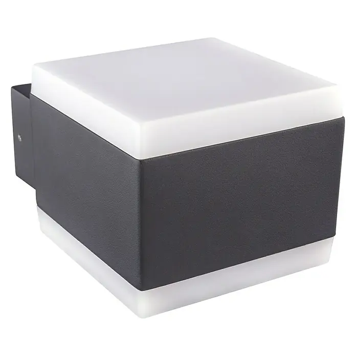 Globo LED-Außenwandleuchte SLICE - 11,5 W, Anthrazit, IP44, B x H: 11 x 9 cm, Nicht Dimmbar - Moderne, würfelförmige Wandleuchte mit einem grauen Gehäuse und weißen Diffusoren für eine stilvolle Beleuchtung im Innen- und Außenbereich.