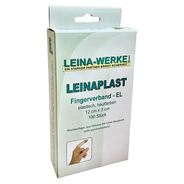 Leina-Werke Fingerverband - 100 Stk., 12 x 3 cm, Elastisch - Packung Leinaplast Fingerverbände EL, elastische, hautfarbene Fingerverbände, 12 cm x 3 cm, 100 Stück.