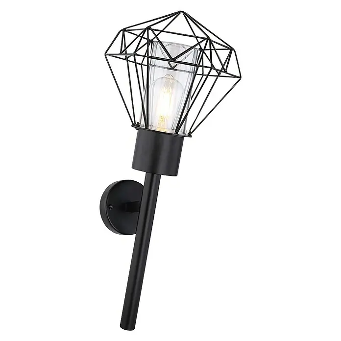 Globo Horace Außenwandleuchte - 15 W, L x B x H: 22,5 x 22,5 x 28,5 cm, Schwarz, IP44, Nicht Dimmbar - Moderne schwarze Wandleuchte mit geometrischem Lampenschirm und Edison-Glühbirne für stilvolle Beleuchtung.