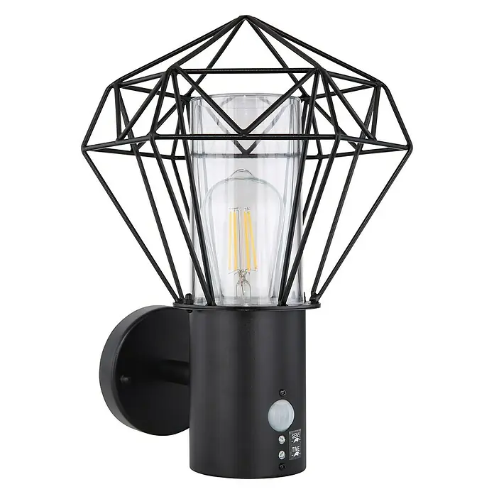 Globo Horace Außenwandleuchte - 15 W, L x B x H: 22,5 x 22,5 x 34 cm, Schwarz, IP44, Nicht Dimmbar - Diese stilvolle Wandleuchte in Schwarz besticht durch ihr geometrisches Design und die klare Glühbirne, ideal für moderne Außenbereiche.