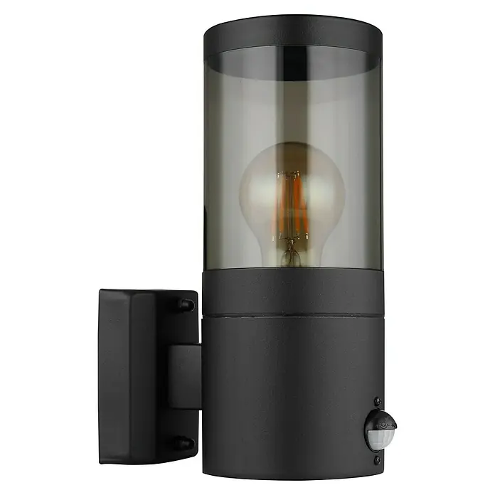 Globo Xeloo Sensor-Außenleuchte - 60 W, L x B x H: 10,2 x 10,2 x 24,5 cm, Schwarz, IP44, Bewegungsmelder - Schwarze Außenleuchte mit Bewegungsmelder und klarem Glaszylinder. Die Lampe sorgt für Sicherheit und stilvolle Beleuchtung im Außenbereich.