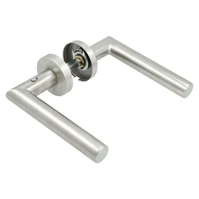 Diamond Doors Zimmertürgarnitur Moderna Smart2lock - Stärke Tür: 38 mm - 45 mm, Edelstahl, L-Form, Edelstahl matt, DIN Anschlag: Rechts, Passend für: Türen ohne Schlüssellochbohrung, Türen mit Schlüssellochbohrung benötigen zusätzlich eine Blindrosette - Edelstahl-Türgriff-Set mit zylindrischem Rosetten-Design für moderne Innenräume. Langlebig, stilvoll und einfach zu installieren.