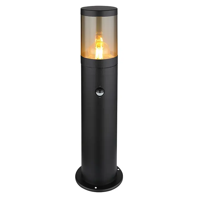 Globo Xeloo Außensockelleuchte - 60 W, Schwarz, 14 x 50 cm - Moderne Außenleuchte mit Bewegungsmelder. Die Lampe ist schwarz und hat ein warmes Licht. Ideal für den Garten oder die Terrasse.