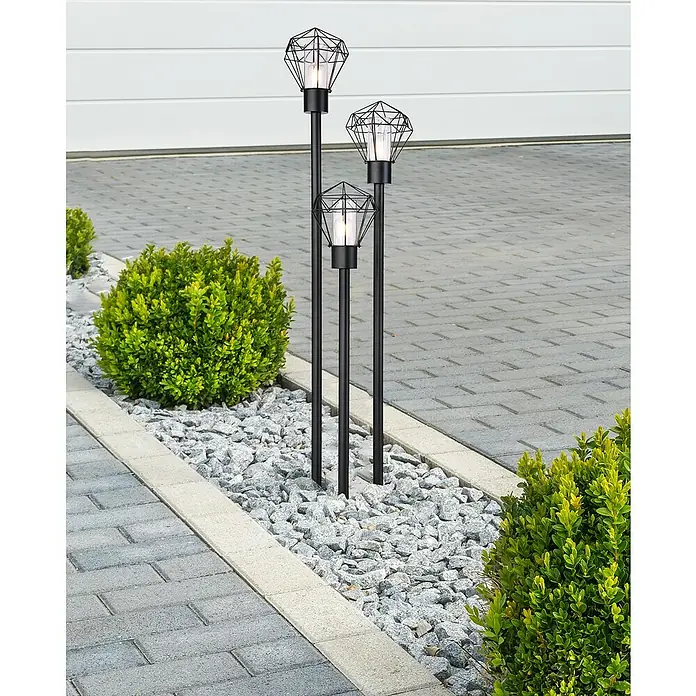 Globo Horace Außenstehleuchte - 45 W, Farbe Gehäuse: Schwarz, 44,2 x 44,5 x 170 cm, Ohne Leuchtmittel - Elegante Gartenleuchten mit Drahtschirm. Die Lampen in Diamantform sind ein Blickfang in jedem Außenbereich.