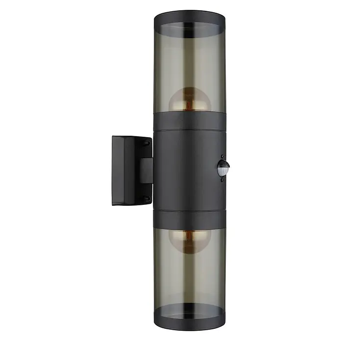 Globo Xeloo Sensor-Außenleuchte - 60 W, L x B x H: 10,2 x 10,2 x 42 cm, Schwarz, IP44, Bewegungsmelder - Moderne Außenwandleuchte mit Bewegungsmelder in Schwarz, ideal zur Beleuchtung von Hauswänden und Eingangsbereichen.