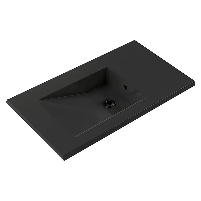 Lavabo Grecia - 100 x 46 cm, Con esmalte antibacteriano, Negro - Encimera de lavabo negra moderna con lavabo integrado. Diseño elegante para cualquier baño.