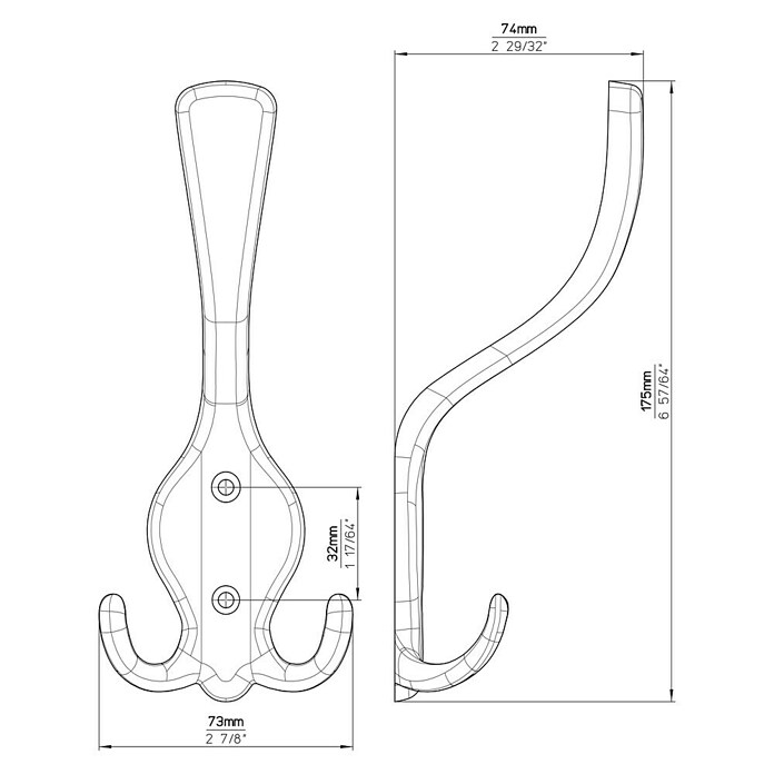 Siro Garderobna kuka  (D x Š x V: 175 x 73 x 74 mm, Srebrna, Čelik) | BAUHAUS