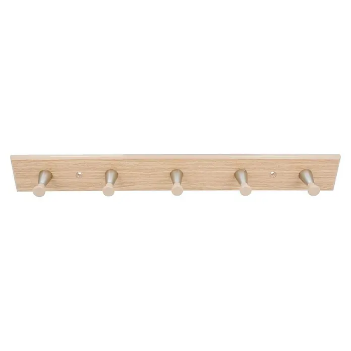 Siro Garderobenleiste - L x B x H: 400 x 48 x 50 mm, Kunststoff, Braun - Ein Holzhutständer mit fünf Metallhaken, ideal für Jacken und Hüte. Perfekt für Flur oder Schlafzimmer.