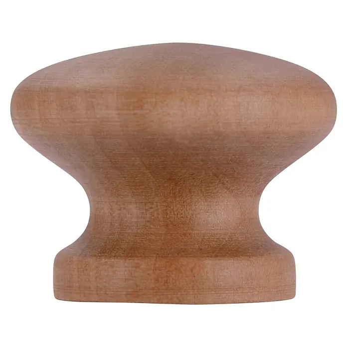 Siro Möbelknopf - Typ Möbelgriff: Knopf, Ø x H: 35 x 27 mm, Holz, Lackiert, Erle - Nahaufnahme eines hölzernen Möbelknopfs mit einer glatten, abgerundeten Oberfläche und einer ausgeprägten Form.