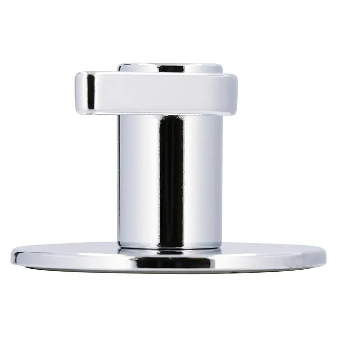 Siro Garderobenhaken - Ø x H: 60 x 38 mm, Stahl, Chrom - Nahaufnahme eines glänzenden, verchromten Wandhaken für Badezimmer oder Küche, ideal für Handtücher oder Bademäntel.