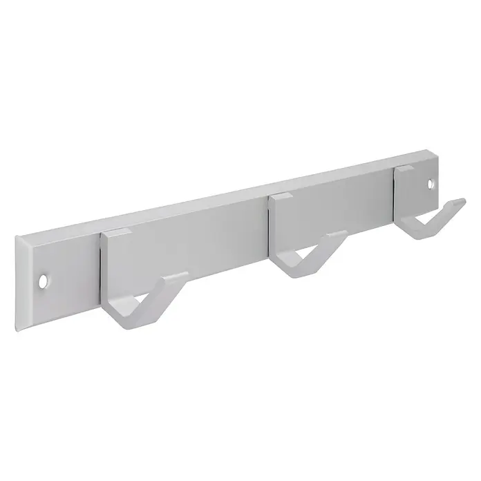 Siro Garderobenleiste - L x B x H: 332 x 44 x 47 mm, Aluminium, Silber - Eine graue Wandgarderobe mit drei Haken. Sie ist schlicht und modern gestaltet und bietet Platz für Jacken und Mäntel.