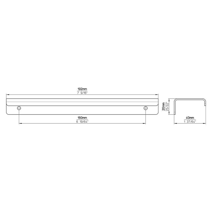 Siro Möbelgriff (Typ Möbelgriff: Bügel, L x B x H: 192 x 40 x 20 mm, Stahl, Silber) | BAUHAUS