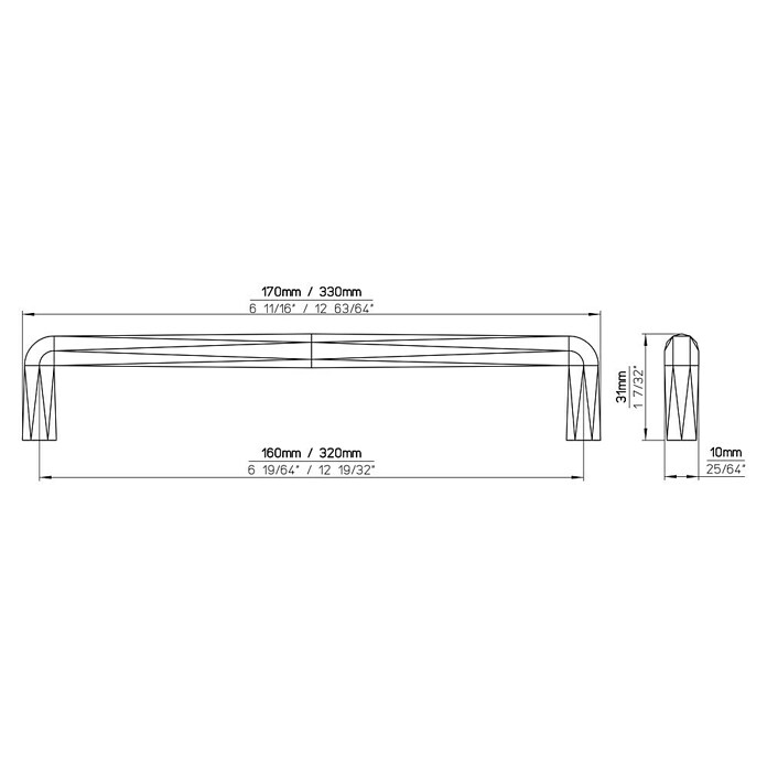 Siro Möbelgriff (Typ Möbelgriff: Bügel, L x B x H: 169 x 10 x 31 mm, Stahl, Weiß) | BAUHAUS