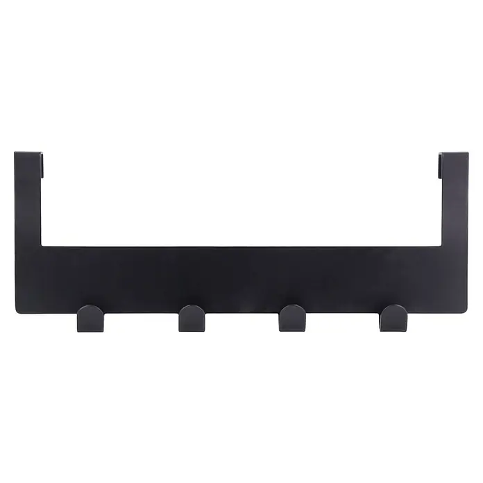 Siro Türgarderobe - L x H: 255 x 100 mm, Schwarz, Anzahl Haken: 4 Stk. - Schwarzer Türhänger mit vier Haken. Ideal für zusätzlichen Stauraum und Ordnung in jedem Raum. Robust und einfach zu installieren.