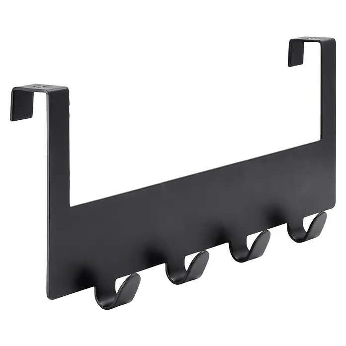 Siro Türgarderobe - L x H: 255 x 100 mm, Schwarz, Anzahl Haken: 4 Stk. - Eine schwarze Türgarderobe mit fünf Haken zum Aufhängen von Jacken, Mänteln und Accessoires, die über eine Tür gehängt werden kann.