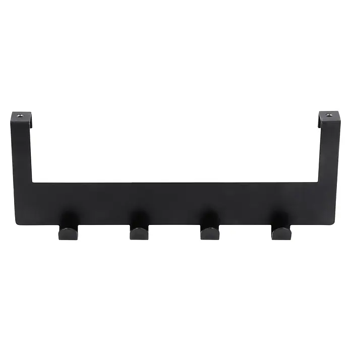 Siro Türgarderobe - L x H: 255 x 100 mm, Schwarz, Anzahl Haken: 4 Stk. - Schwarzer Türhakenleiste mit vier Haken zum Aufhängen von Gegenständen an Türen, bietet praktische Aufbewahrungslösung.