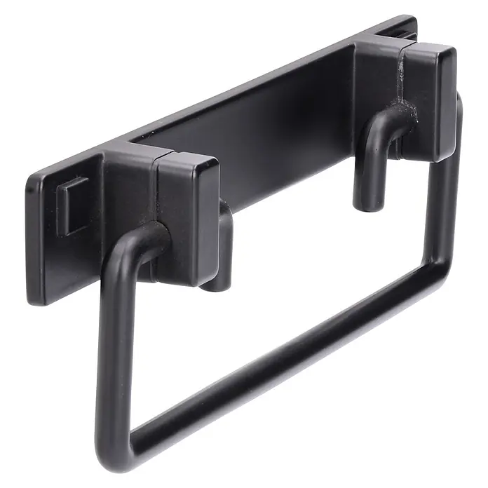 Siro Möbelgriff - Typ Möbelgriff: Sonstige, L x B x H: 146 x 51 x 20 mm, Stahl, Schwarz - Eine Nahaufnahme eines schwarzen Handtuchhalters, der an einer Wand montiert ist und ein minimalistisches Design aufweist.