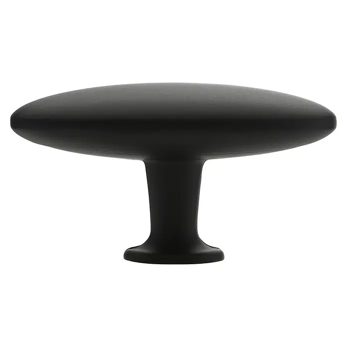 Siro Möbelknopf - Typ Möbelgriff: Knopf, L x B x H: 64 x 36 x 35 mm, Stahl, Schwarz - Ein schwarzer Möbelknopf mit einem abgerundeten, ovalen Kopf und einem zylindrischen Hals. Das minimalistische Design passt zu verschiedenen Einrichtungsstilen.