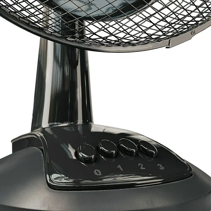 Voltomat Tischventilator - Schwarz, 30 cm - Detailaufnahme eines schwarzen Ventilators mit Geschwindigkeitsreglern.