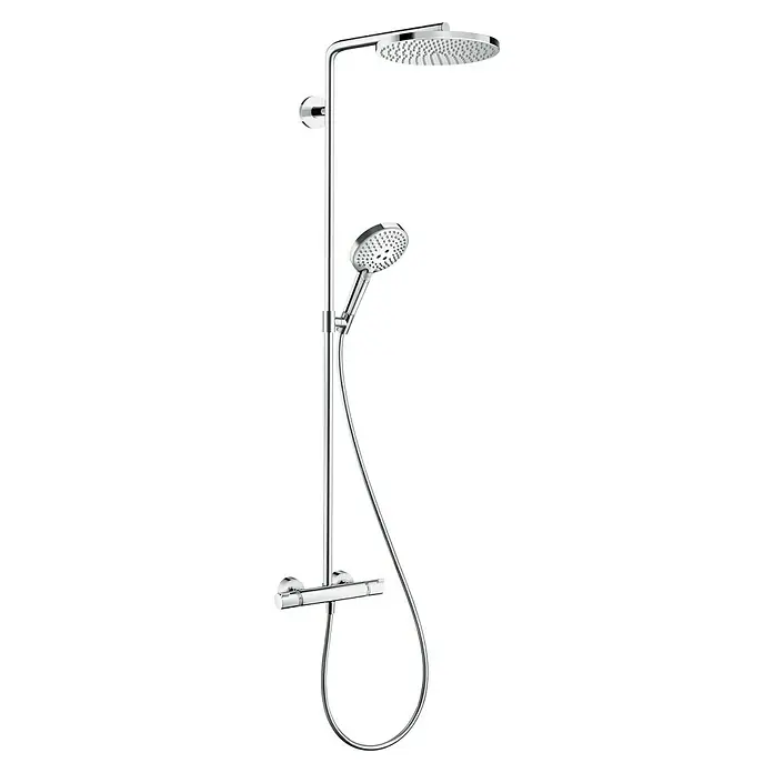 Hansgrohe Raindance Select S Duschsystem - Mit Thermostatarmatur, Lochabstand: 94 cm, Anzahl Strahlarten: 3 Stk., Chrom - Moderne Duscharmatur mit Kopf- und Handbrause in Chrom-Optik. Stilvolle Brausegarnitur für ein komfortables Duscherlebnis.